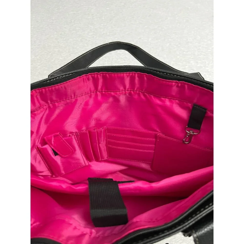 Black Solo New York Womens Faux Leather Tote With Pink Interior Buckle Strap Lap
